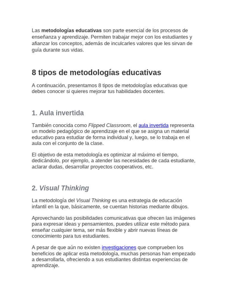 tipos de metodologías educativas en infantil